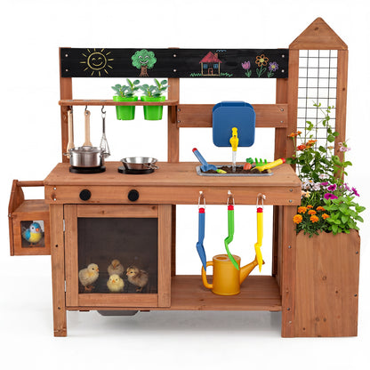Wooden Mud Kitchen with Planter Box and Sink, Natural Play Kitchen Sets at Gallery Canada