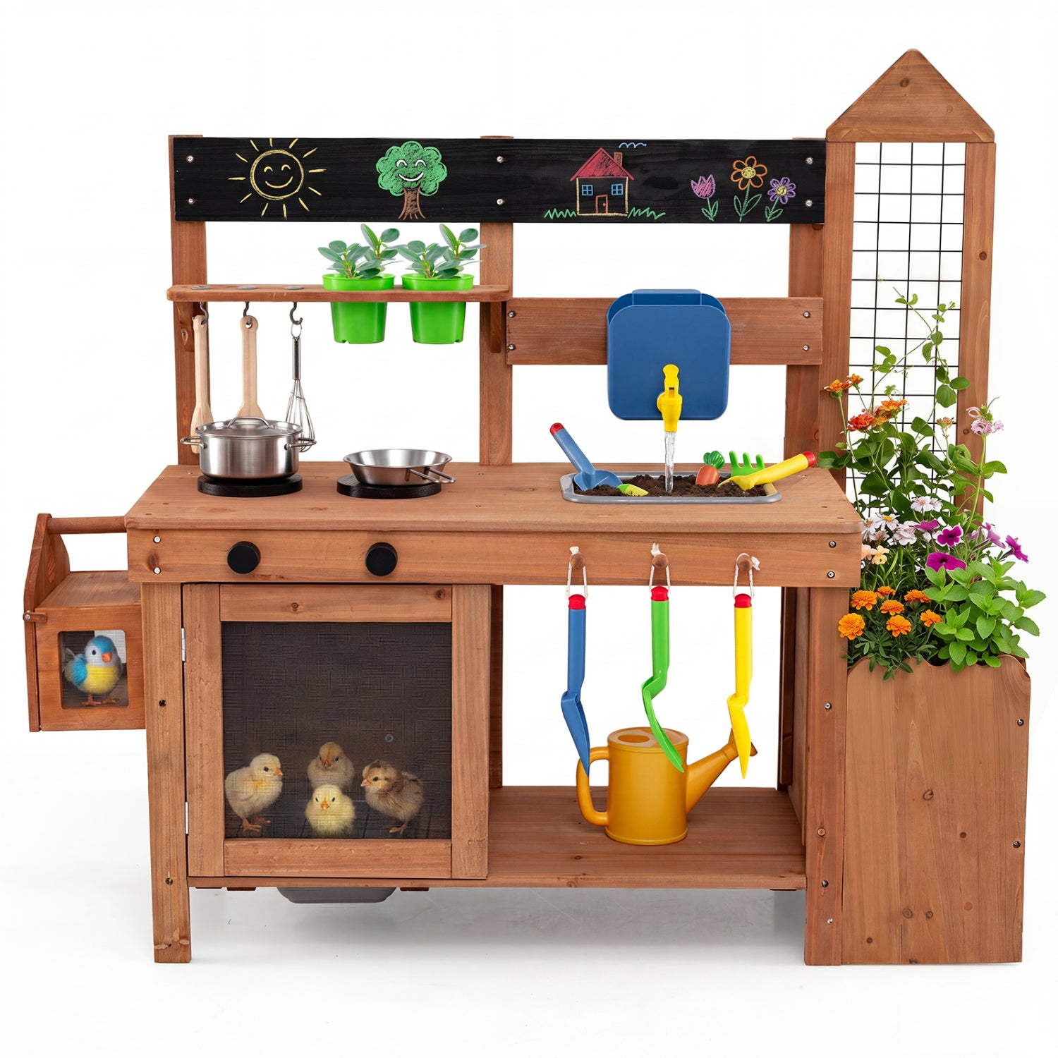 Wooden Mud Kitchen with Planter Box and Sink, Natural Play Kitchen Sets Natural at Gallery Canada