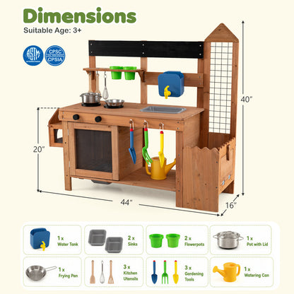 Wooden Mud Kitchen with Planter Box and Sink, Natural Play Kitchen Sets at Gallery Canada