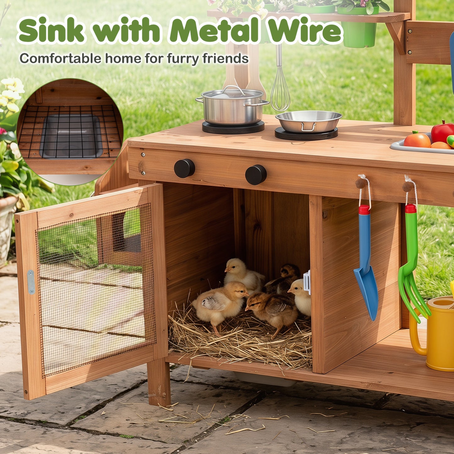 Wooden Mud Kitchen with Planter Box and Sink, Natural Play Kitchen Sets at Gallery Canada