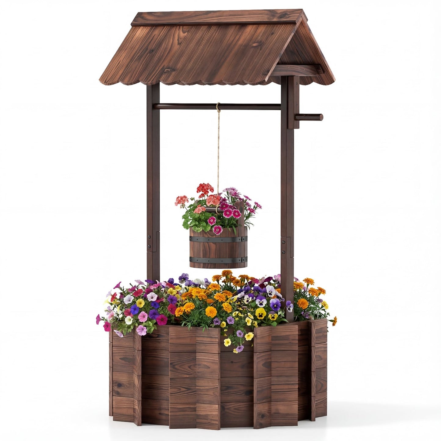 Outdoor Wooden Wishing Well Planter Bucket, Natural Outdoor Decor at Gallery Canada