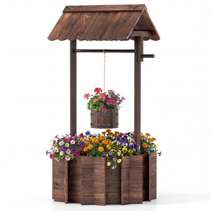 Outdoor Wooden Wishing Well Planter Bucket, Natural Outdoor Decor Natural at Gallery Canada