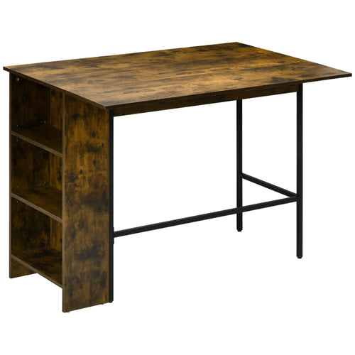 Counter Height Table, Drop Leaf, Extendable, Adjustable Shelf, Rustic Brown, Brown