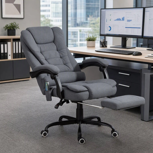 7-Point Vibrating Massage Chair, Reclining Office Chair with Footrest, Grey Massage Chairs Grey at Gallery Canada