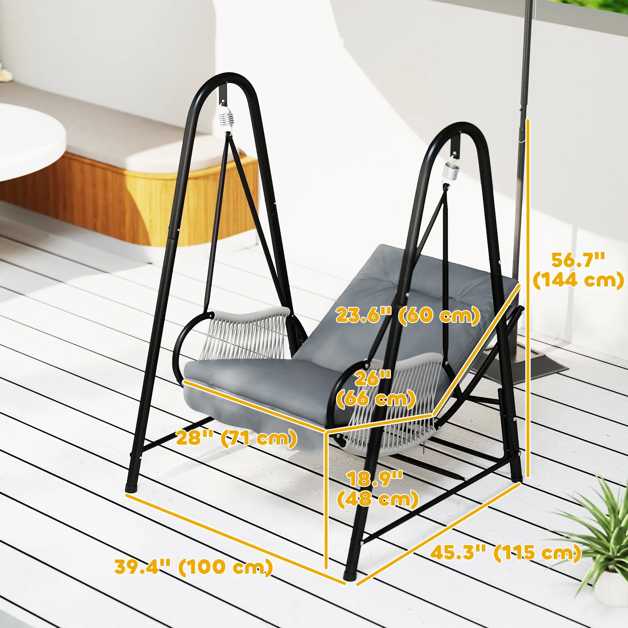 Rattan Hammock Chair with Stand, Seat Cushion, Light Grey Patio Swings with Stand at Gallery Canada