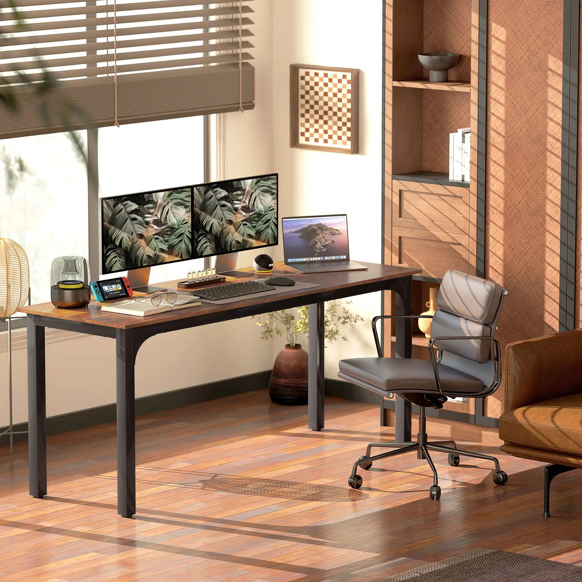 71" Computer Desk, Metal Legs, Rustic Brown Computer Desks at Gallery Canada