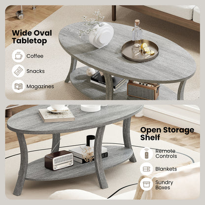Oval Coffee Table, 2-Tier With Storage Shelf, Gray Coffee Tables at Gallery Canada