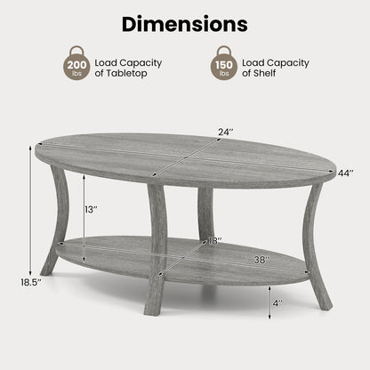 Oval Coffee Table, 2-Tier With Storage Shelf, Gray Coffee Tables at Gallery Canada