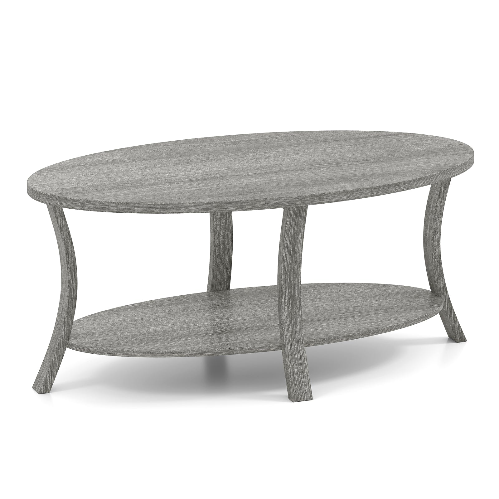 Oval Coffee Table, 2-Tier With Storage Shelf, Gray Coffee Tables at Gallery Canada