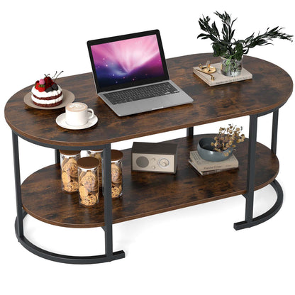 Oval Coffee Table, 2-Tier Wooden Accent Table, Rustic Brown Coffee Tables at Gallery Canada