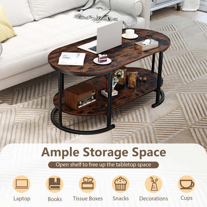 Oval Coffee Table, 2-Tier Wooden Accent Table, Rustic Brown Coffee Tables at Gallery Canada