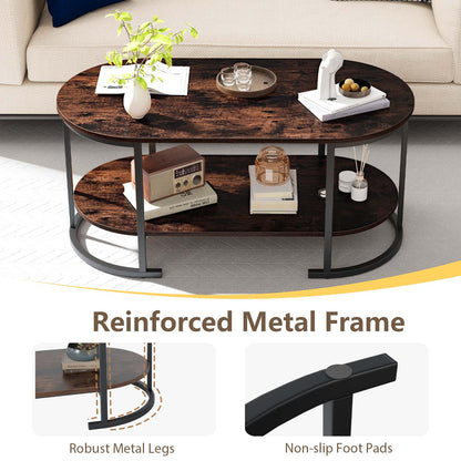 Oval Coffee Table, 2-Tier Wooden Accent Table, Rustic Brown Coffee Tables at Gallery Canada