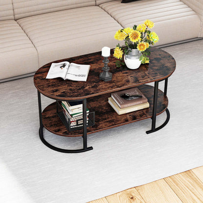 Oval Coffee Table, 2-Tier Wooden Accent Table, Rustic Brown Coffee Tables at Gallery Canada