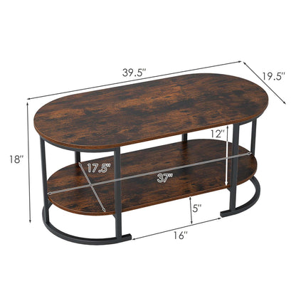 Oval Coffee Table, 2-Tier Wooden Accent Table, Rustic Brown Coffee Tables at Gallery Canada