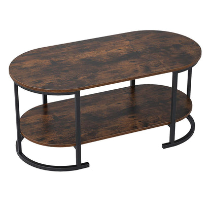 Oval Coffee Table, 2-Tier Wooden Accent Table, Rustic Brown Coffee Tables at Gallery Canada