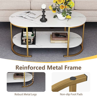 Oval Coffee Table, 2-Tier Wooden Accent Table, White Coffee Tables at Gallery Canada