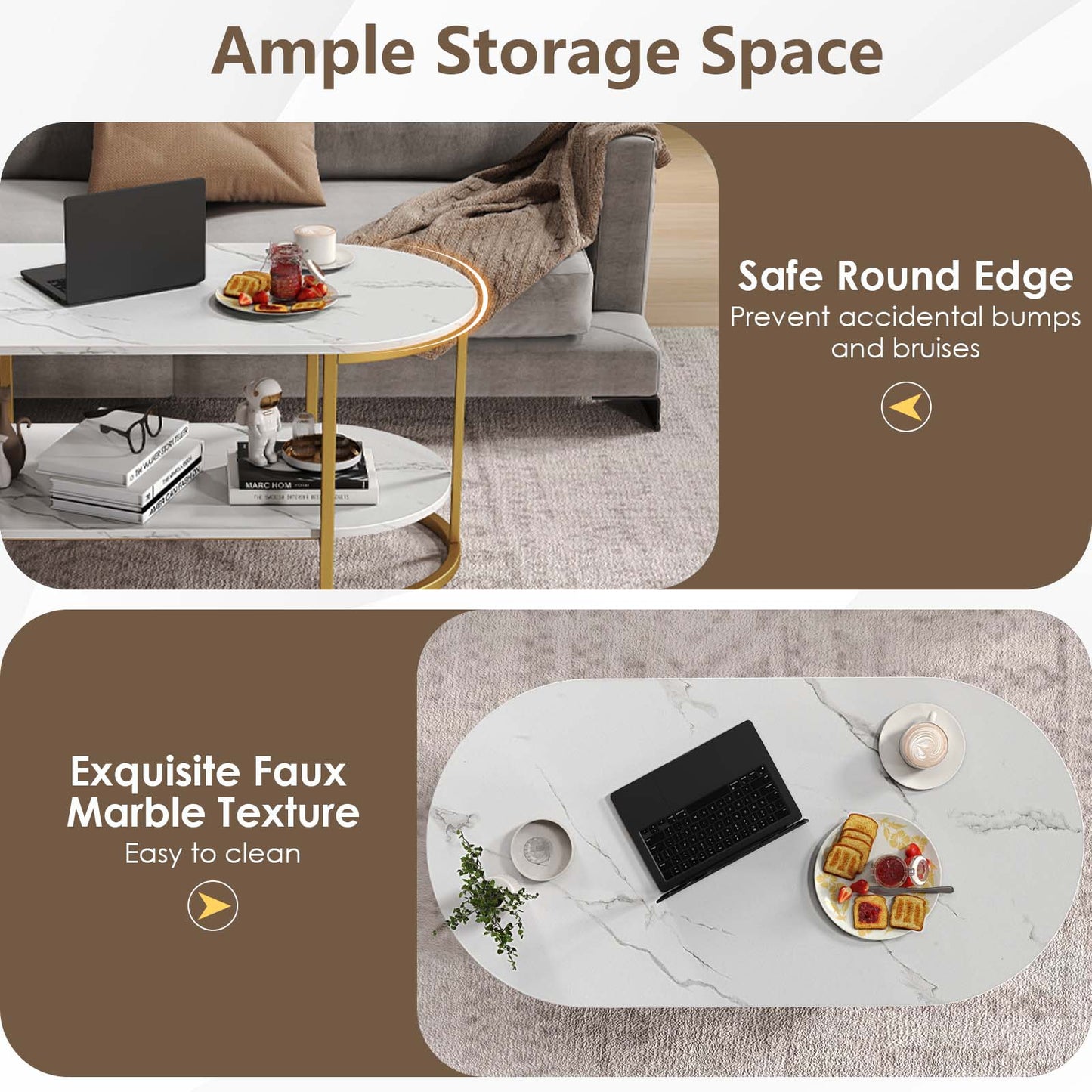 Oval Coffee Table, 2-Tier Wooden Accent Table, White Coffee Tables at Gallery Canada