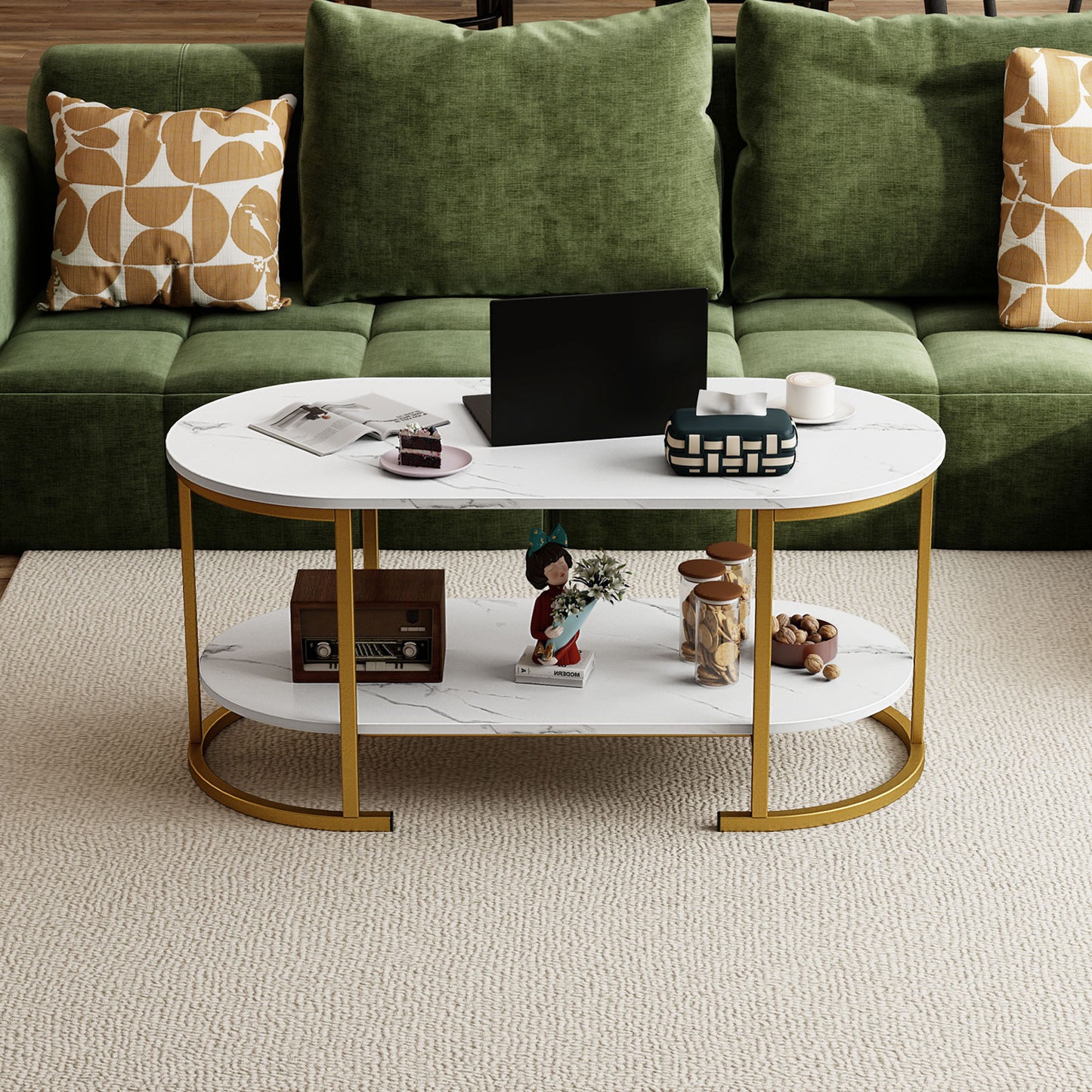 Oval Coffee Table, 2-Tier Wooden Accent Table, White Coffee Tables at Gallery Canada