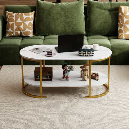 Oval Coffee Table, 2-Tier Wooden Accent Table, White Coffee Tables at Gallery Canada