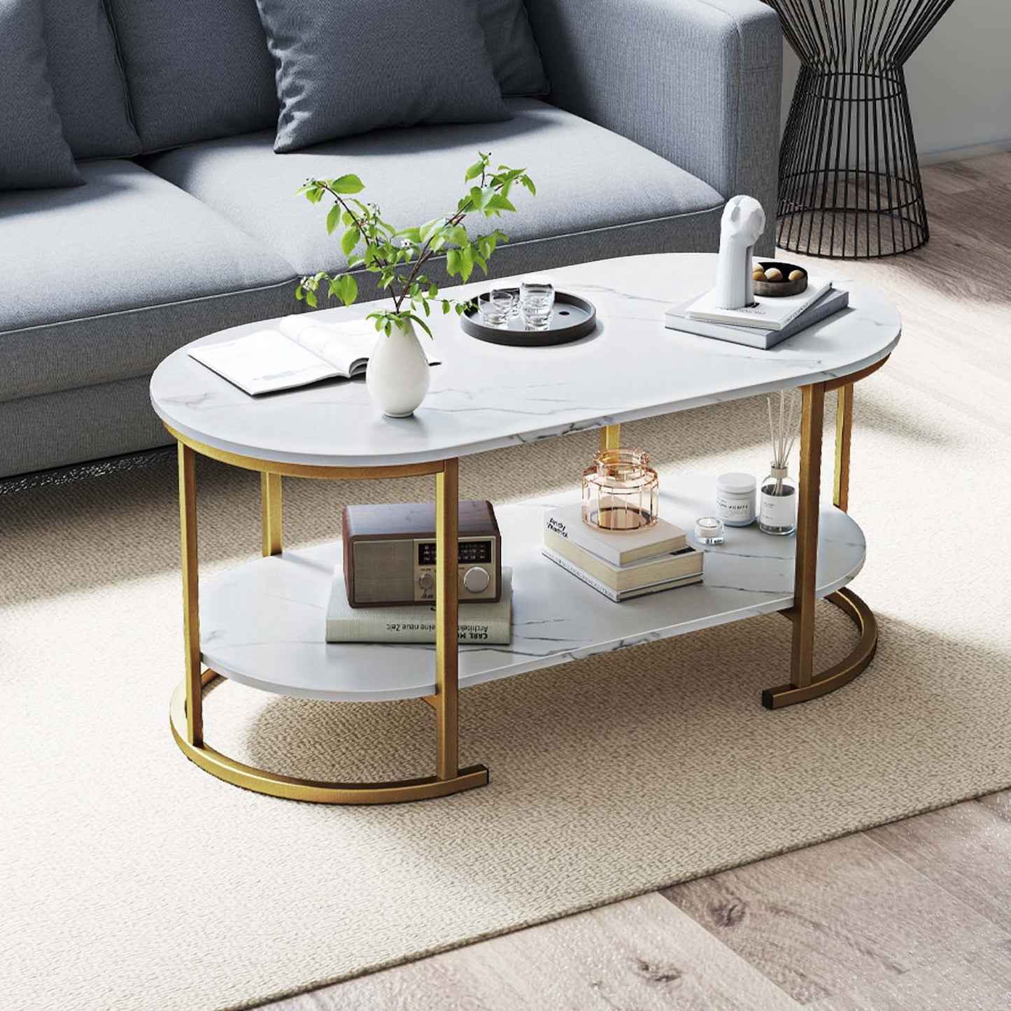 Oval Coffee Table, 2-Tier Wooden Accent Table, White Coffee Tables at Gallery Canada
