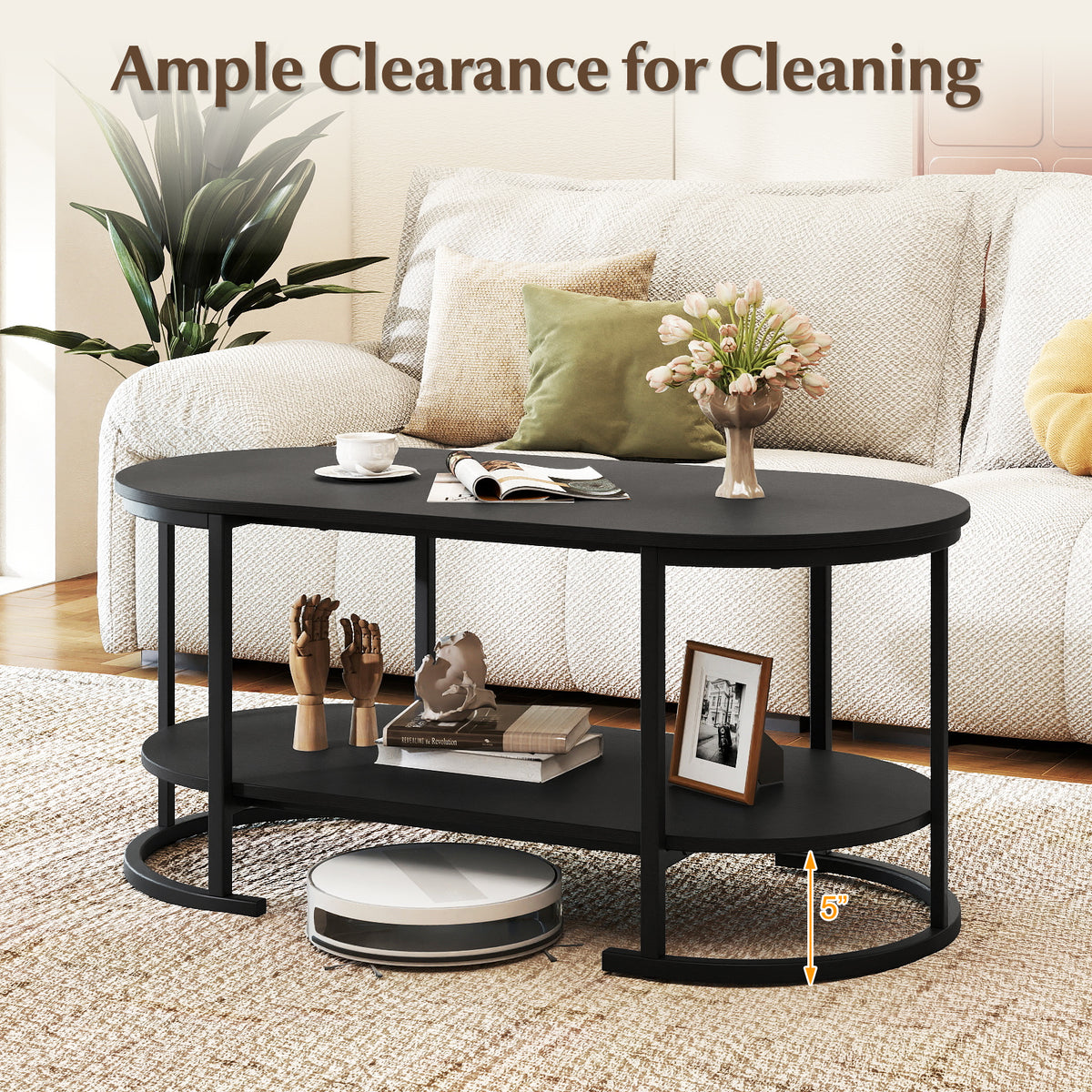 Oval Coffee Table, 2-Tier Wooden Accent, Black Coffee Tables at Gallery Canada
