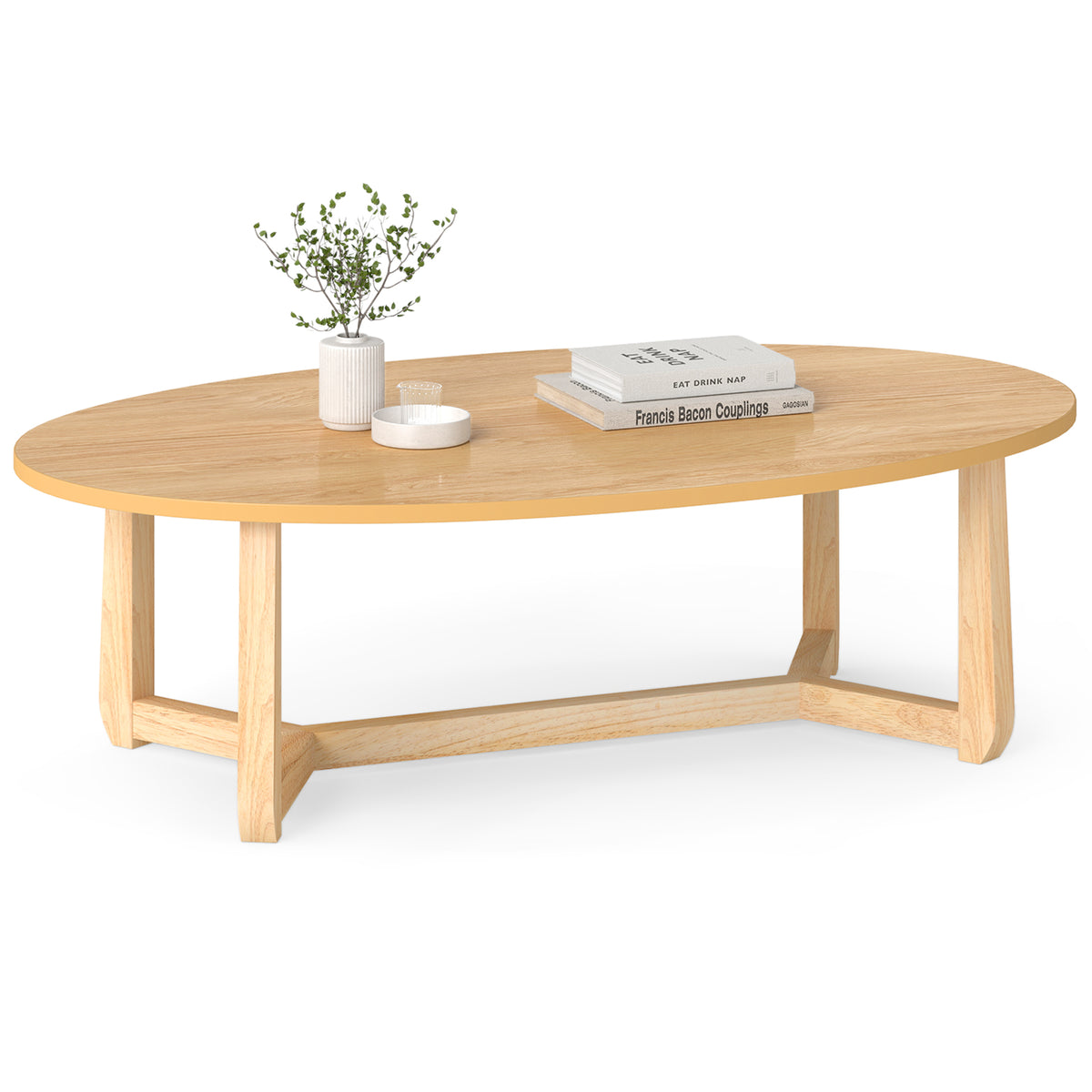 Oval Coffee Table 46 Inches, Natural Wooden Accent Table Coffee Tables Natural at Gallery Canada