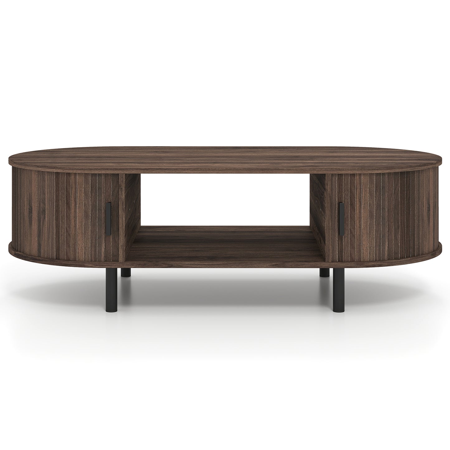 Oval Coffee Table, 47.5inch, Wooden Center Table With Storage, Walnut Coffee Tables at Gallery Canada