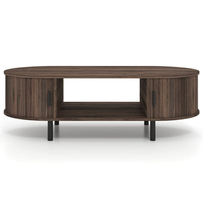 Oval Coffee Table, 47.5inch, Wooden Center Table With Storage, Walnut Coffee Tables at Gallery Canada