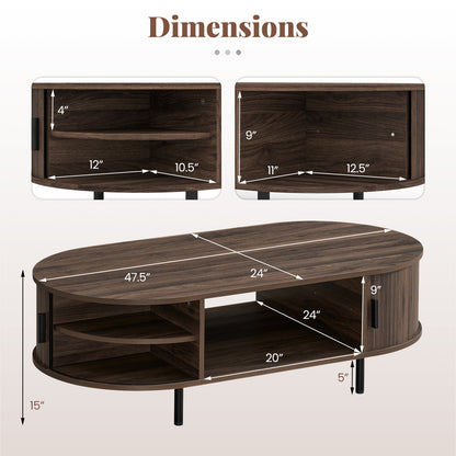 Oval Coffee Table, 47.5inch, Wooden Center Table With Storage, Walnut Coffee Tables at Gallery Canada