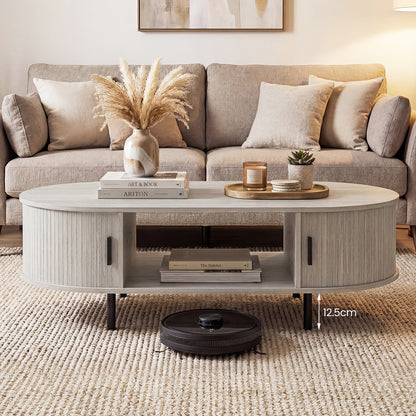 Oval Coffee Table, 47.5inch, Wooden Center Table With Storage, Oak Coffee Tables at Gallery Canada