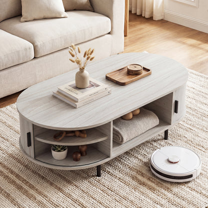 Oval Coffee Table, 47.5inch, Wooden Center Table With Storage, Oak Coffee Tables at Gallery Canada