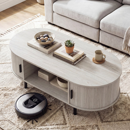 Oval Coffee Table, 47.5inch, Wooden Center Table With Storage, Oak Coffee Tables at Gallery Canada