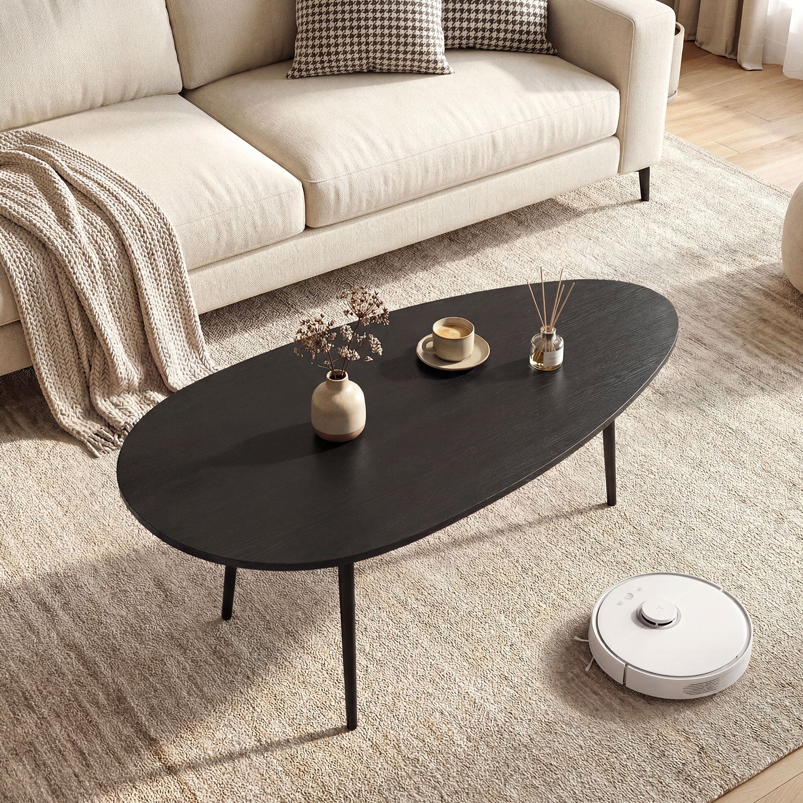 Oval Coffee Table, Mid Century Center Table, Sturdy Metal Construction, Black Coffee Tables at Gallery Canada
