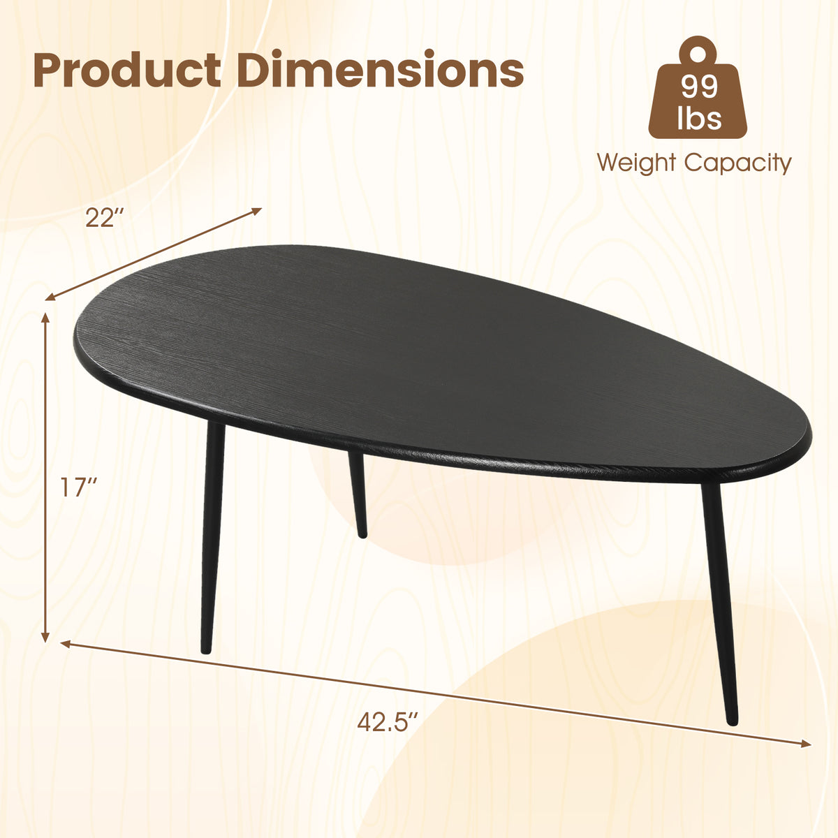 Oval Coffee Table, Mid Century Center Table, Sturdy Metal Construction, Black Coffee Tables at Gallery Canada