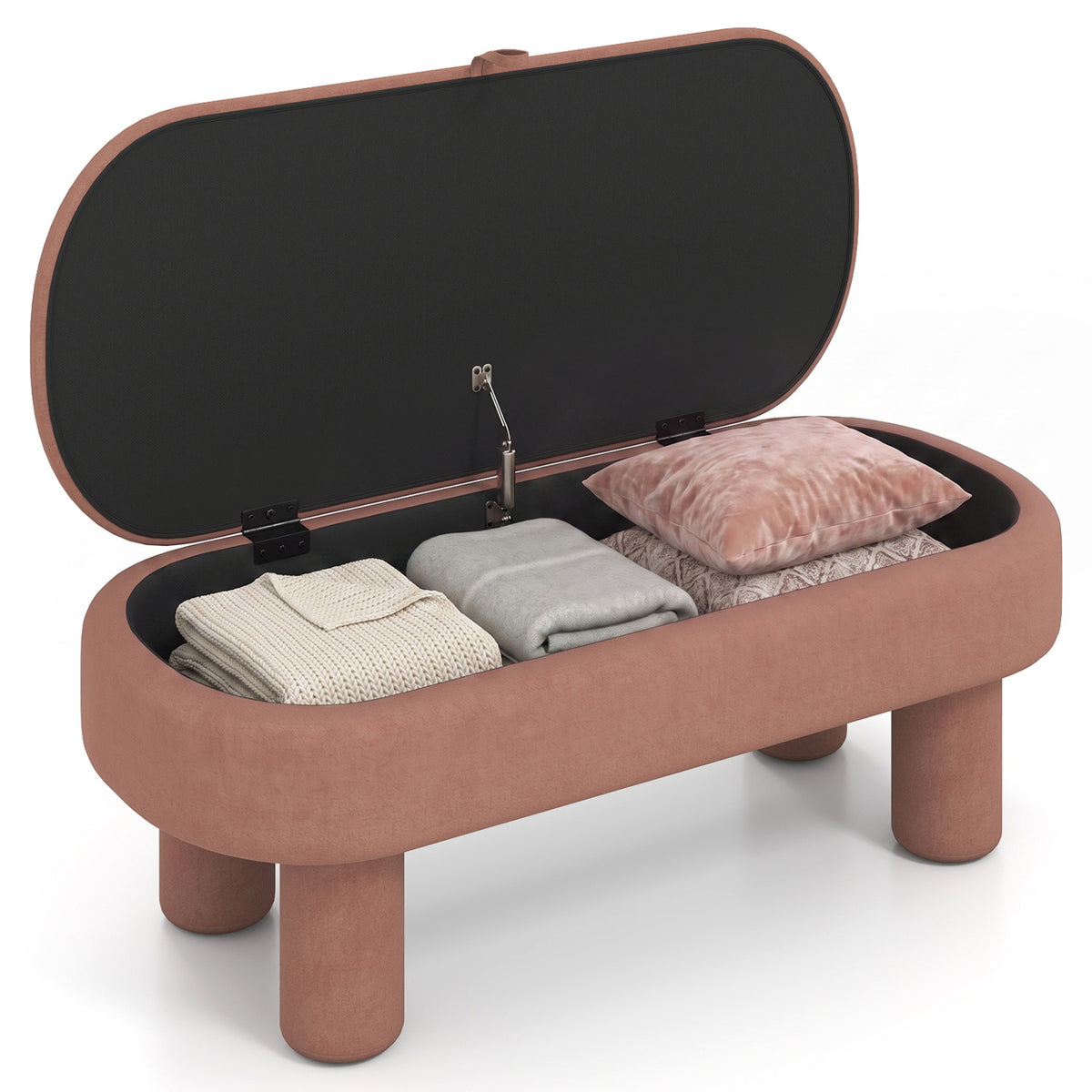 Oval Storage Ottoman Bench, Upholstered Seat, Brown Ottomans at Gallery Canada