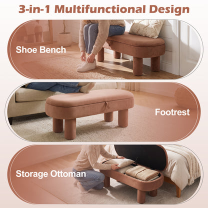 Oval Storage Ottoman Bench, Upholstered Seat, Brown Ottomans at Gallery Canada
