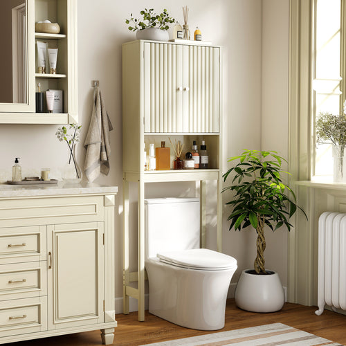 Over The Toilet Storage Cabinet with Fluted Doors, Beige