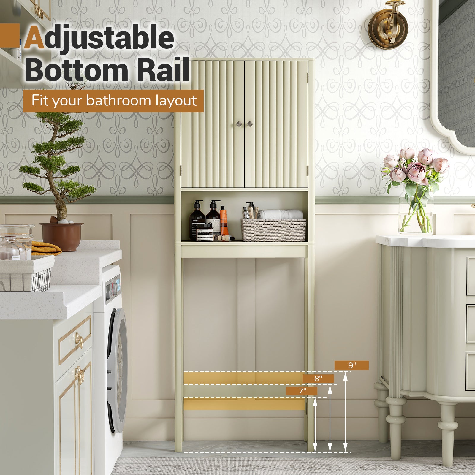 Over The Toilet Storage Cabinet with Fluted Doors, Beige Bathroom Etagere at Gallery Canada
