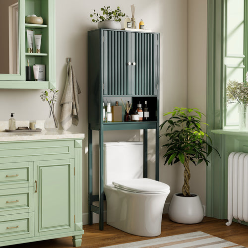Over The Toilet Storage Cabinet with Fluted Doors, Green