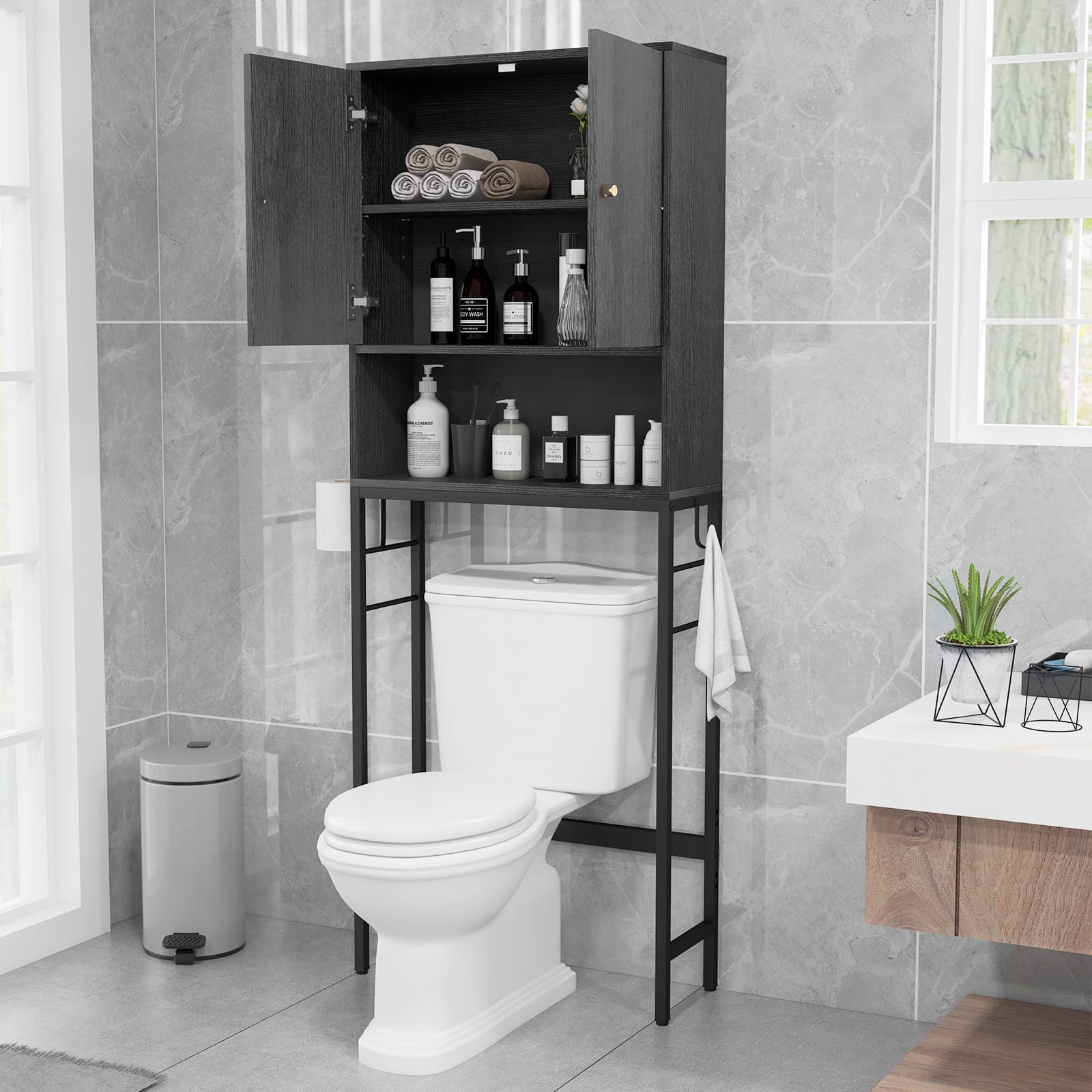Over The Toilet Storage Cabinet, 2 Doors, Adjustable Shelf, Black Wall Cabinets at Gallery Canada