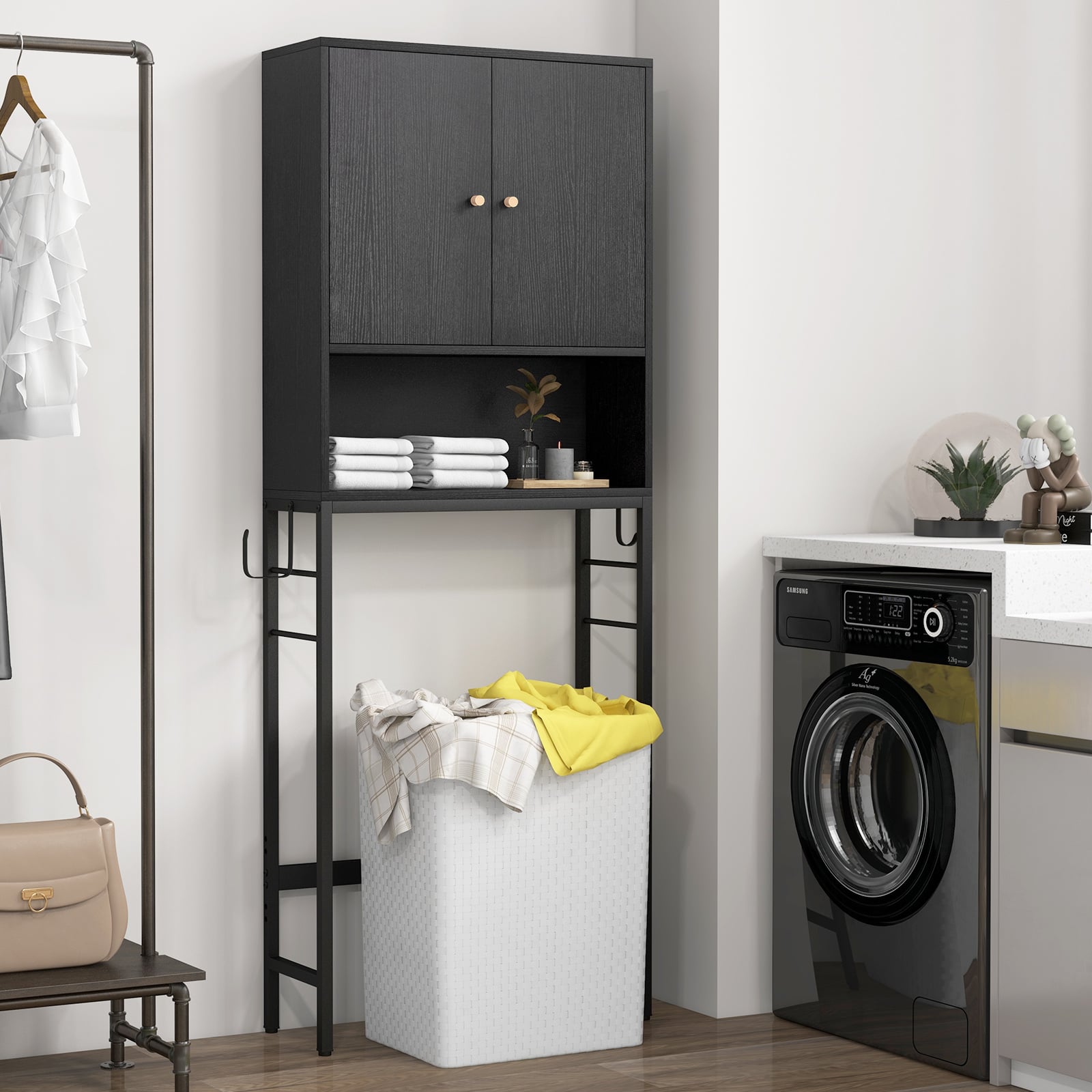 Over The Toilet Storage Cabinet, 2 Doors, Adjustable Shelf, Black Wall Cabinets at Gallery Canada