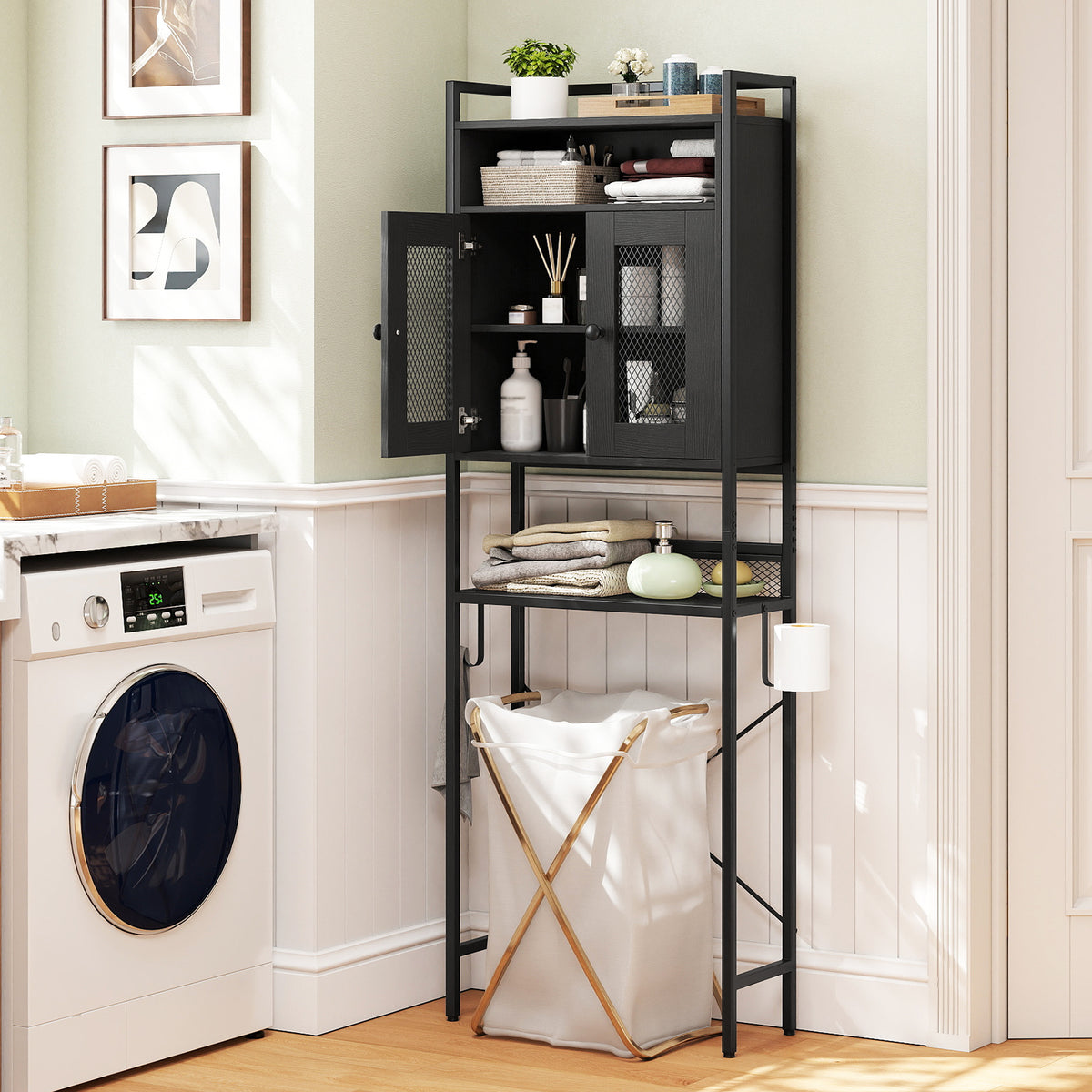 Over-The-Toilet Storage Cabinet with Heavy-Duty Metal Frame 2-door Freestanding, Black Bathroom Etagere at Gallery Canada