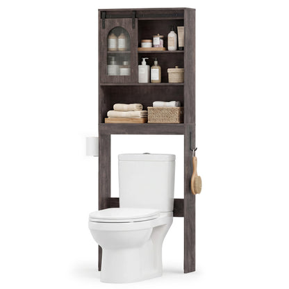 Over Toilet Storage Cabinet With Sliding Barn Door, Open Shelves, Oak Bathroom Etagere at Gallery Canada