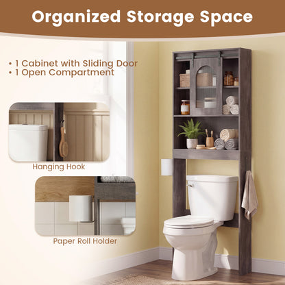 Over Toilet Storage Cabinet With Sliding Barn Door, Open Shelves, Oak Bathroom Etagere at Gallery Canada