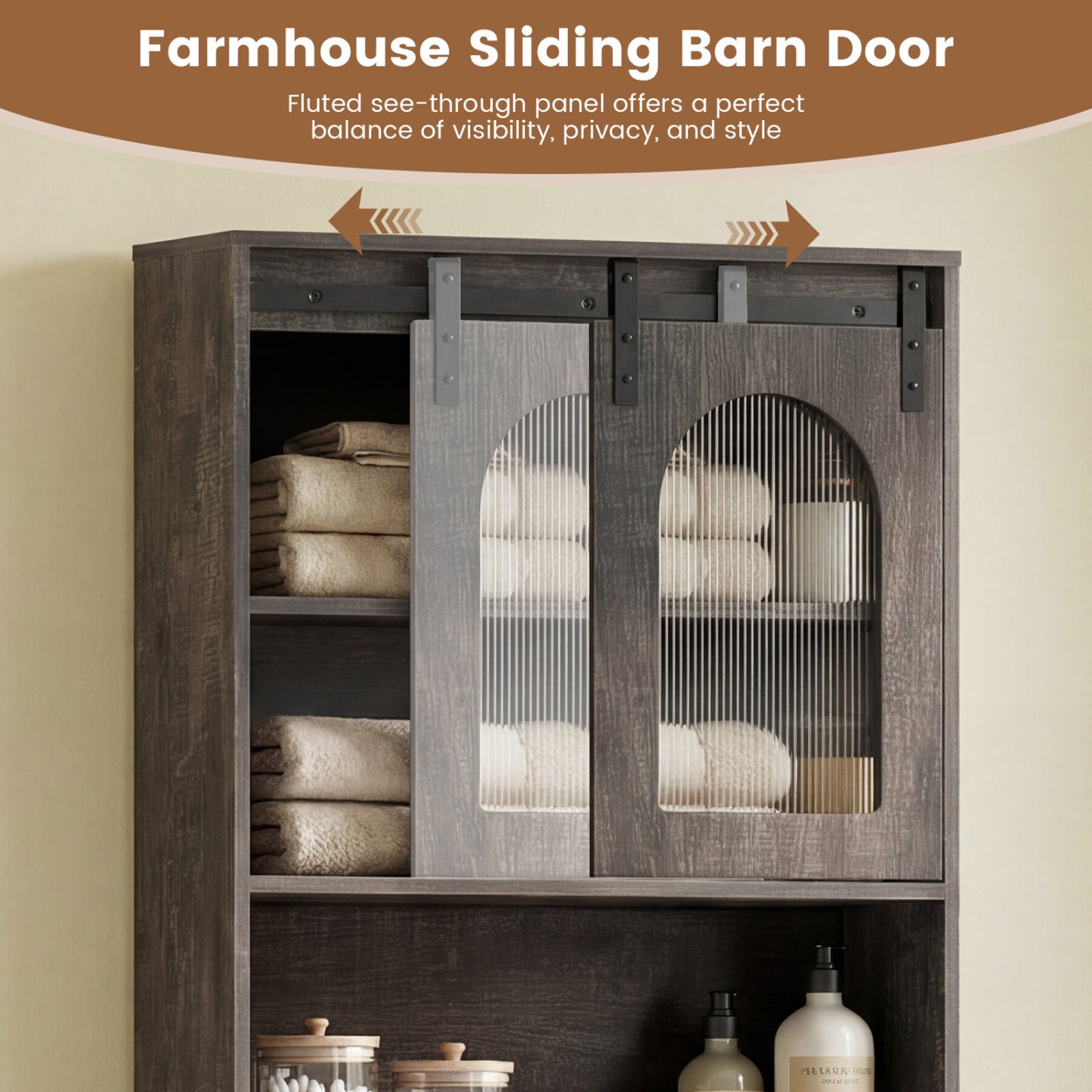 Over Toilet Storage Cabinet With Sliding Barn Door, Open Shelves, Oak Bathroom Etagere at Gallery Canada