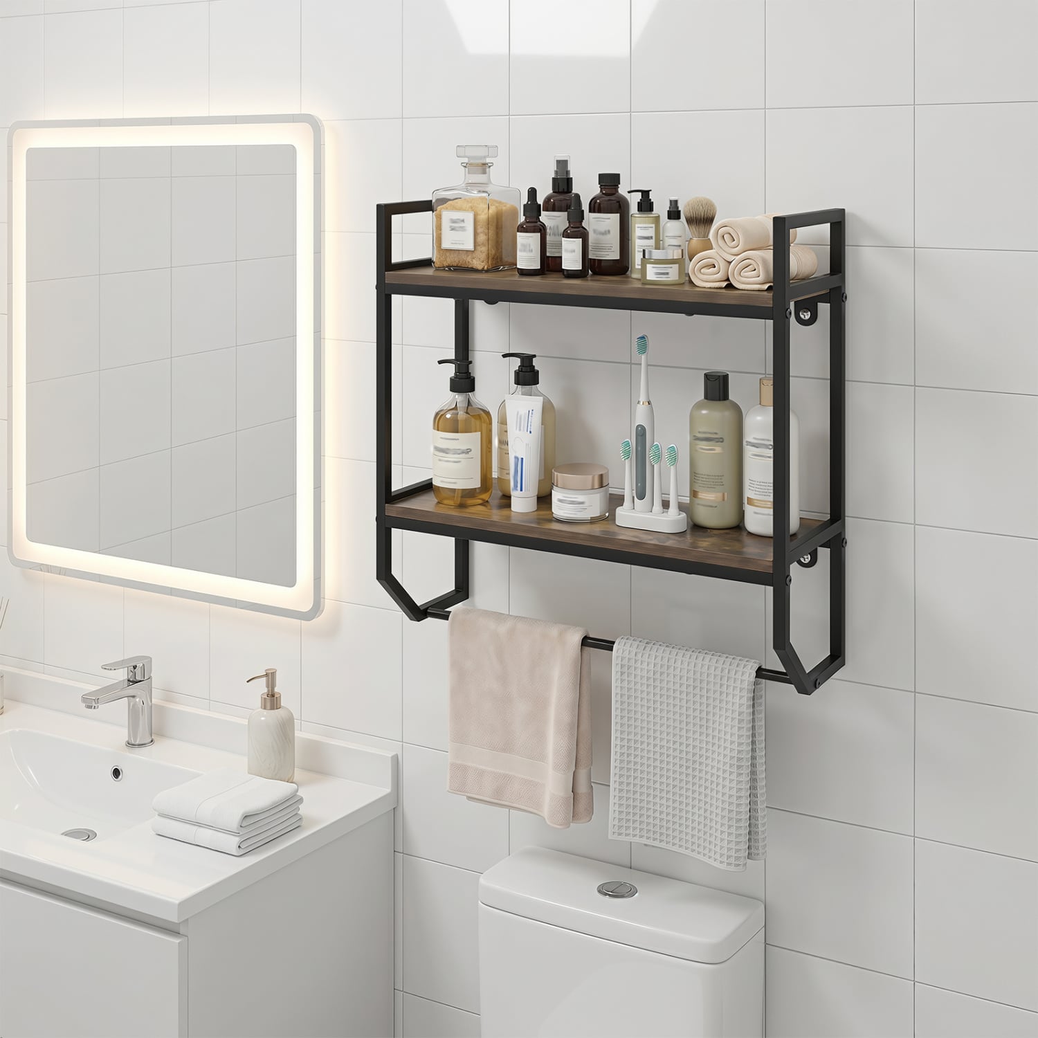Over The Toilet Shelf Wall Mounted, Metal Frame, Gray Towel Racks at Gallery Canada