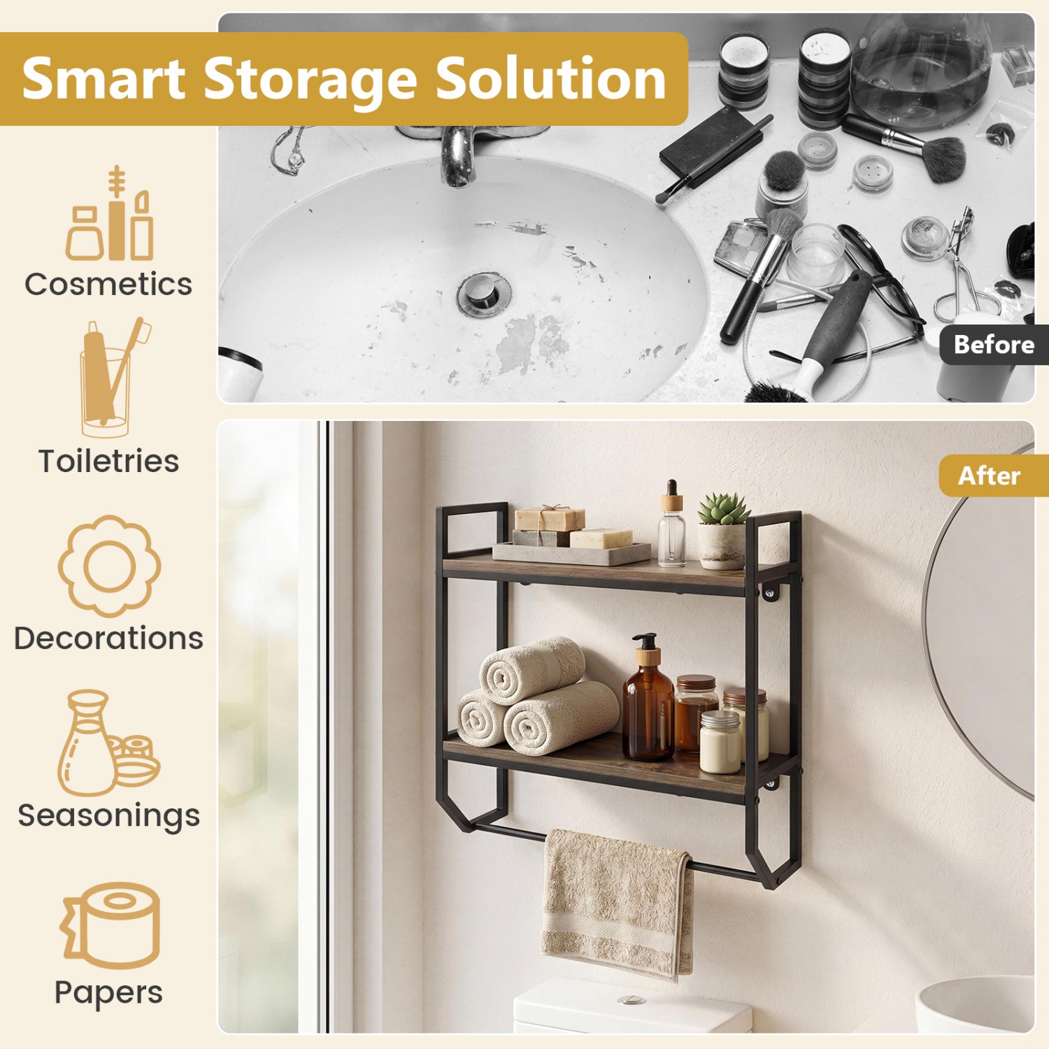Over The Toilet Shelf Wall Mounted, Metal Frame, Gray Towel Racks at Gallery Canada