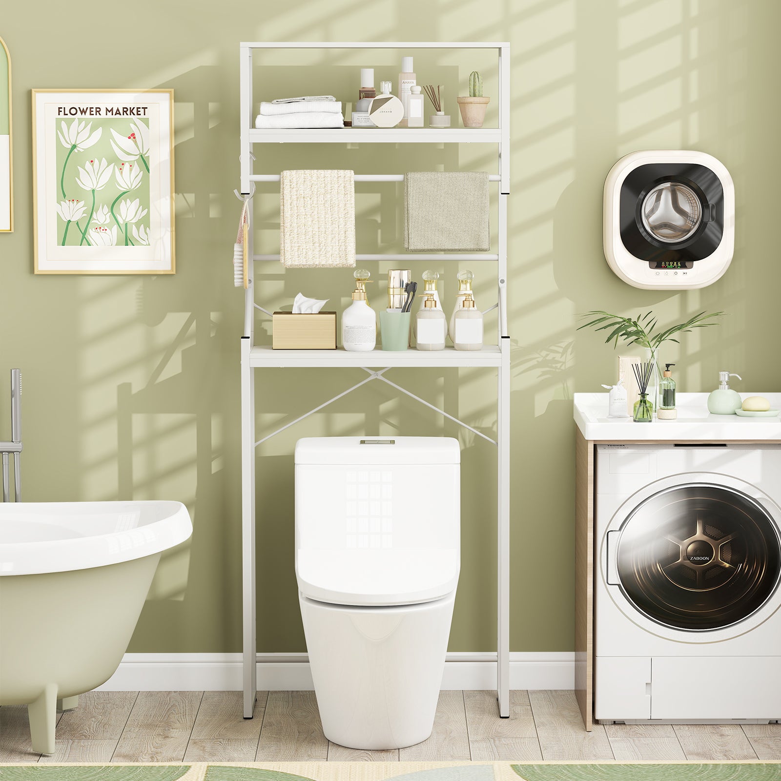 Over the Toilet Storage Rack 3-Tier Over Toilet Bathroom Organizer with Towel Holder, White Bathroom Etagere at Gallery Canada