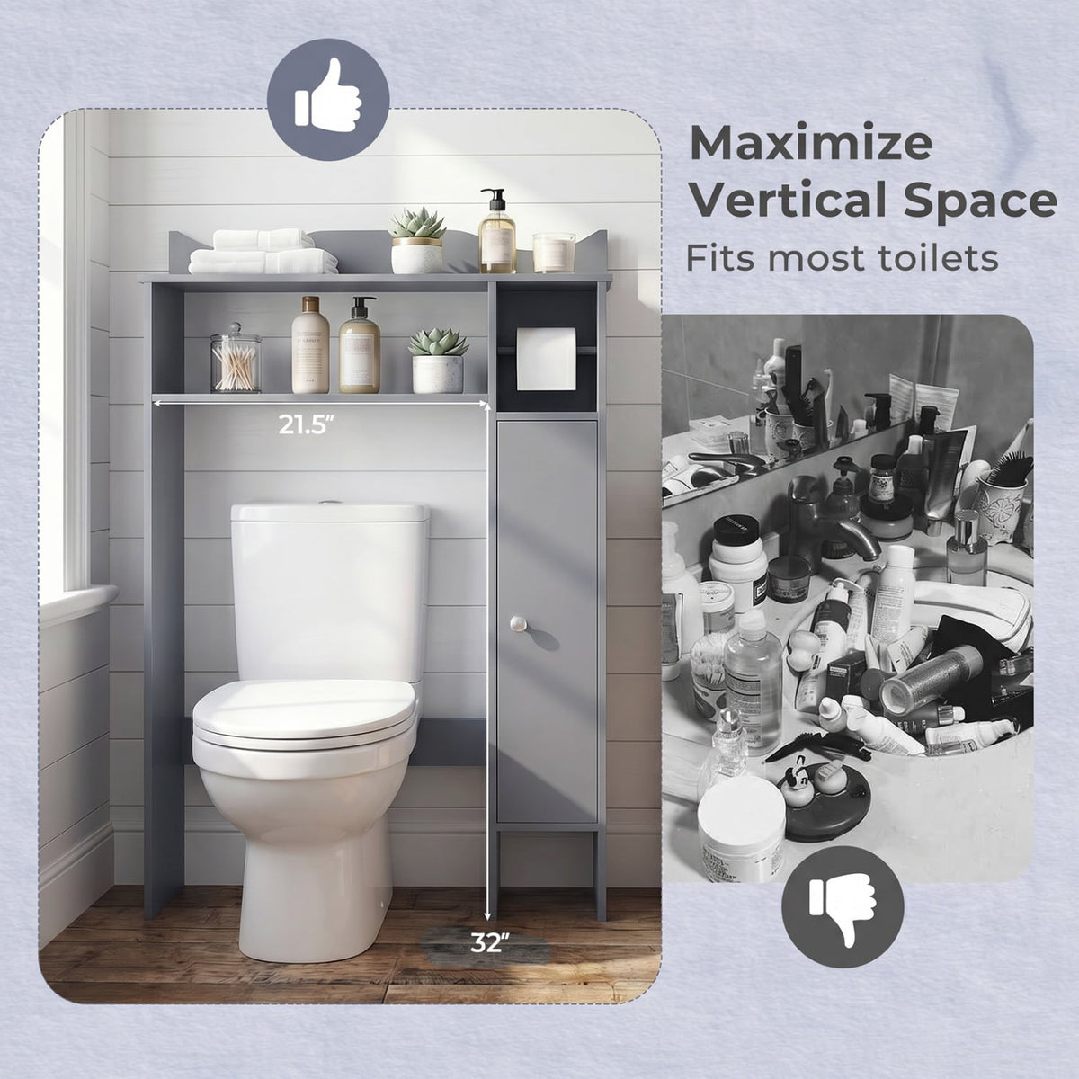 Over The Toilet Storage Cabinet, Toilet Paper Holder, Gray Bathroom Etagere at Gallery Canada
