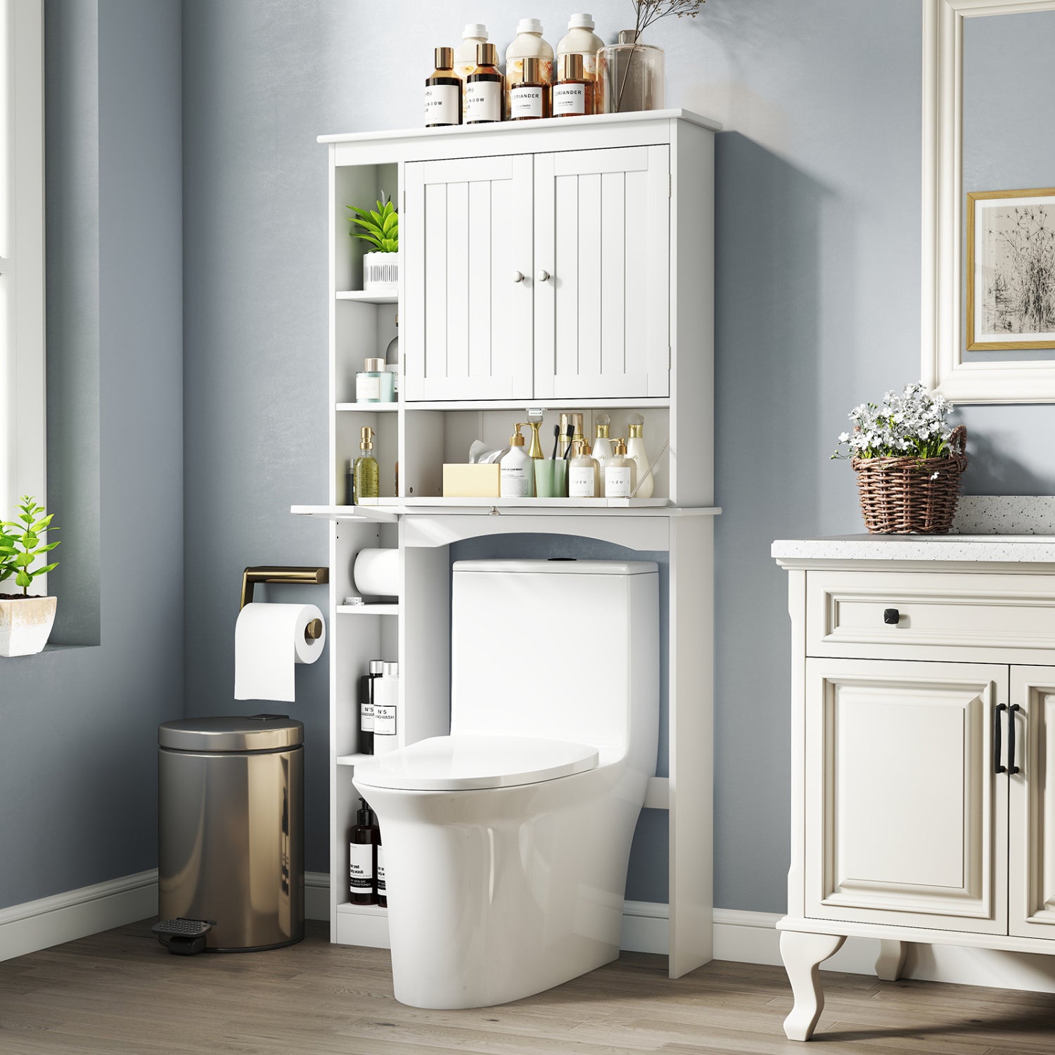 Over The Toilet Storage Cabinet, Adjustable Shelf, White Bathroom Etagere at Gallery Canada